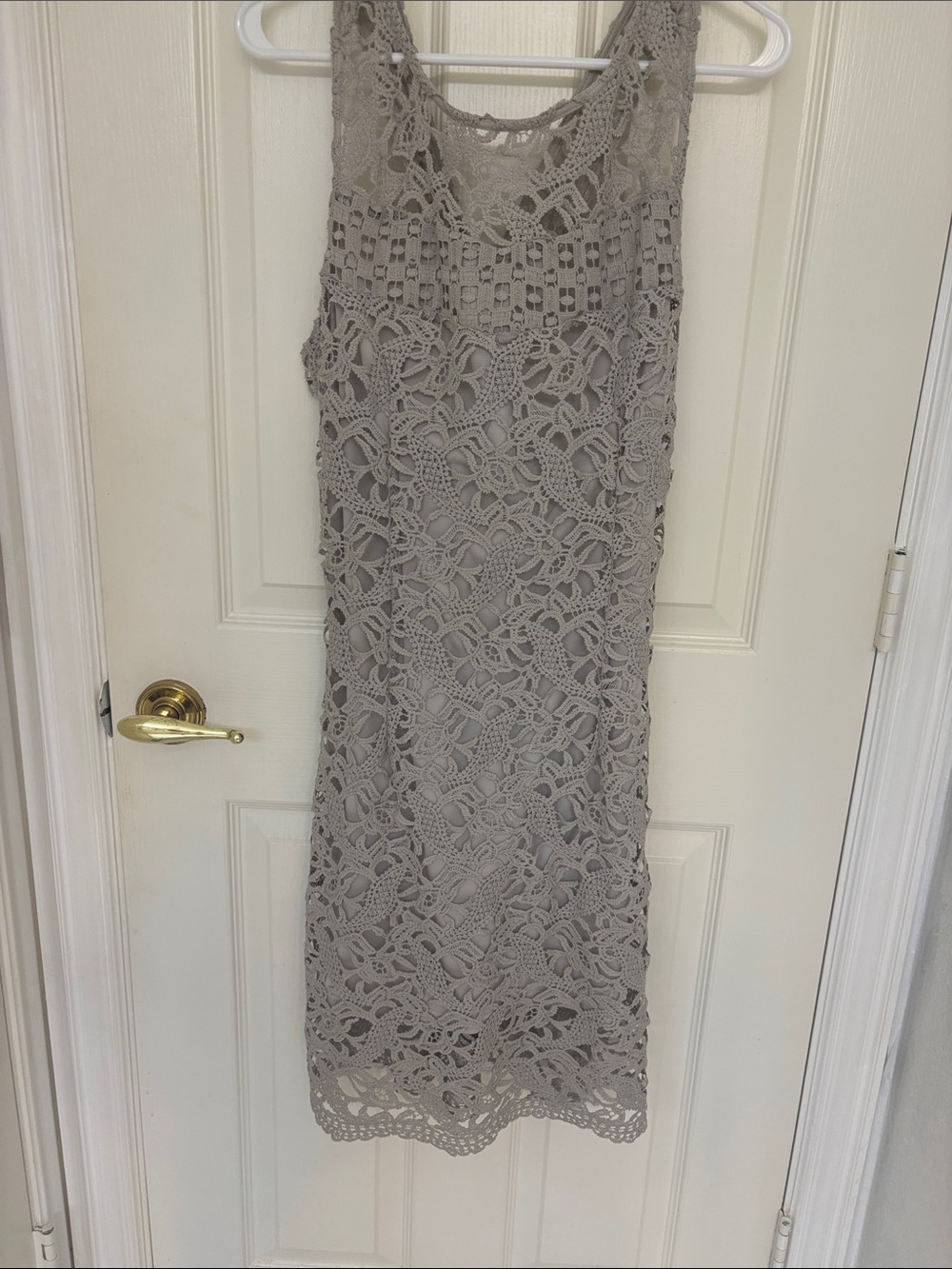 Pinky Taupe Crochet Lace Midi Dress